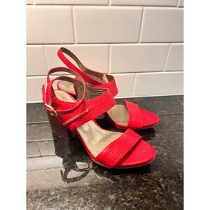 Velez Womens Croc-Embossed Leather Block Heel Strap Sandals Vacation Red Size 38